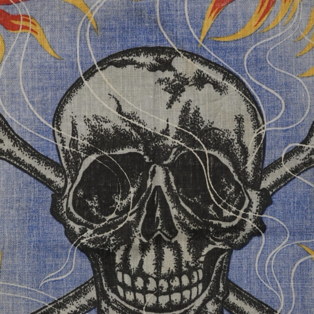 Vintage 1990s Skull & Cross Bones Flame All Over Print Biker USA Bandana - Picture 6 of 9